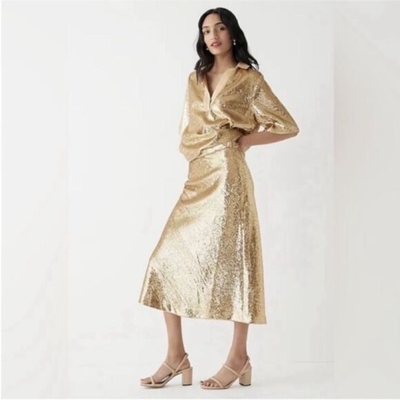 NWT J. Crew Gold Sequence Skirt Plus Size 22‎ - Picture 1 of 8